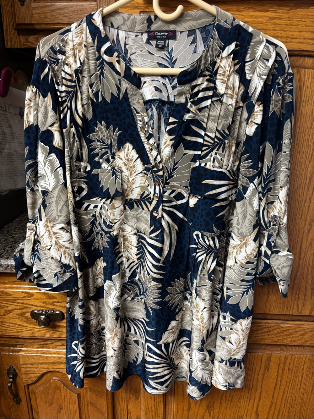 Cocomo Navy Blue Floral Button-Front Tunic